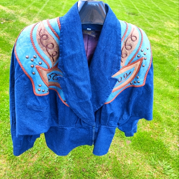 DOMALLO Jean & Leather Vintage Bomber Jacket. Excellent Condition Size Medium - Picture 1 of 7